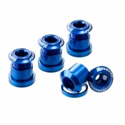 Reverse, Kettenblattschrauben SET, Aluminium, 4 Schrauben, 4 Muttern, 4 Unterlagscheiben 2mm, Dunkel Blau